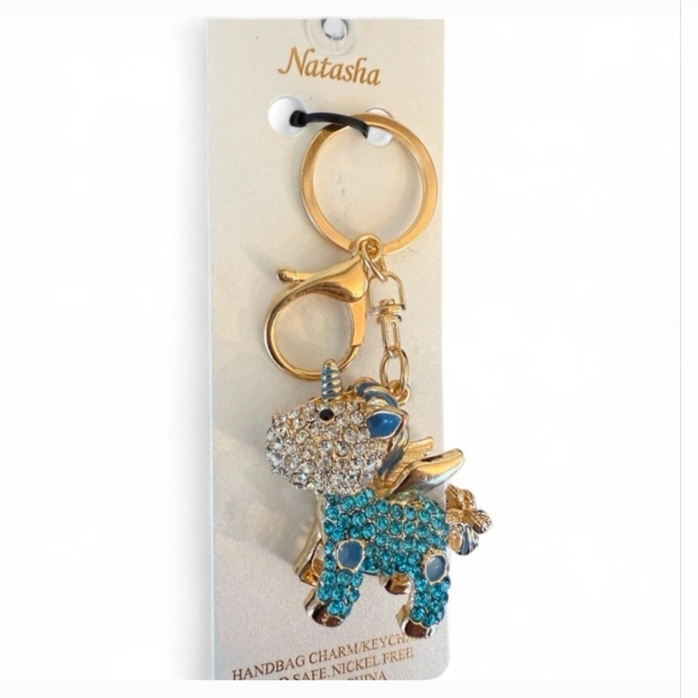 💙▪️ Natasha▪️ - Rhinestone Unicorn Handbag Charm/ Key Ring/ Key Chain - Blue